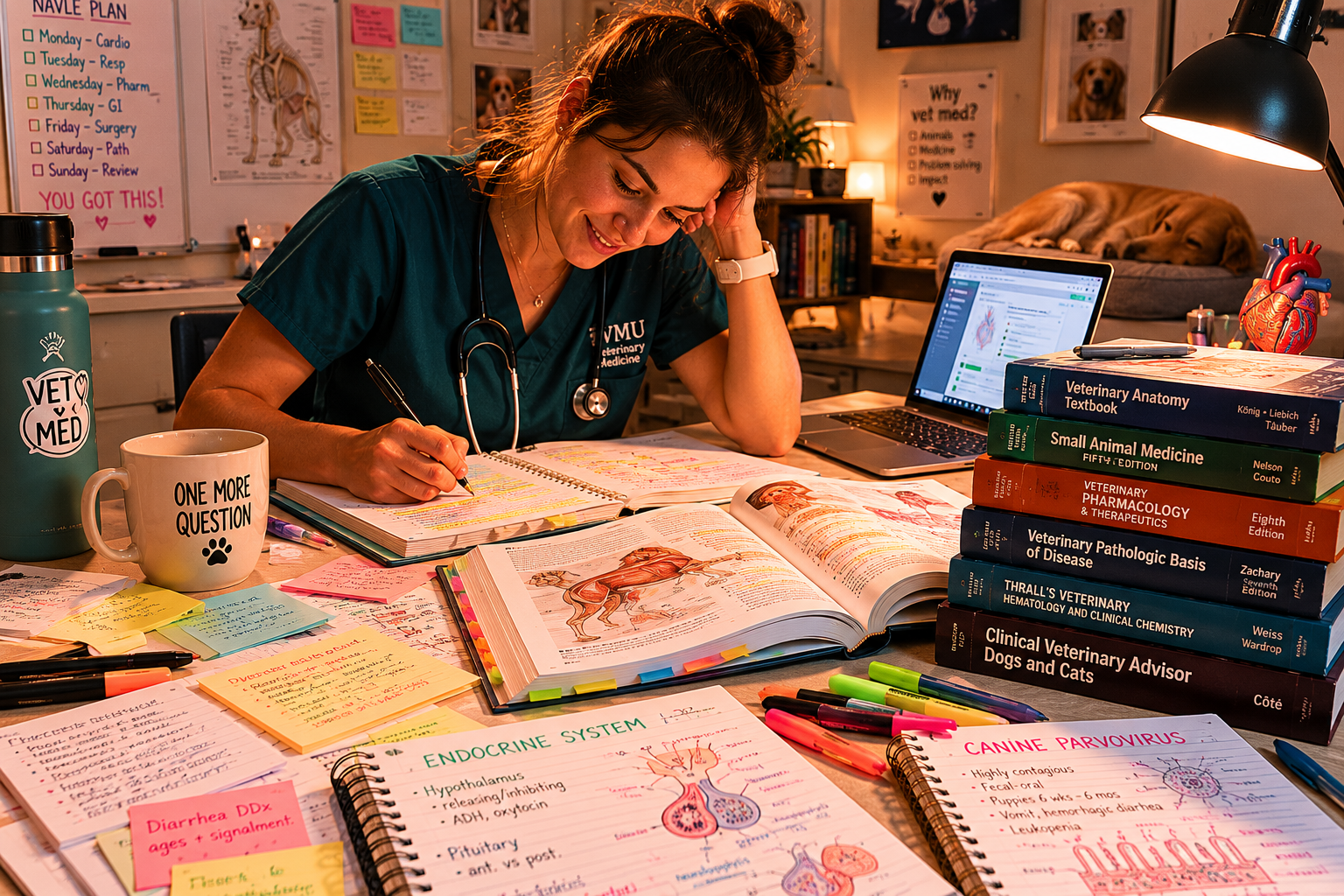 Veterinary student studying