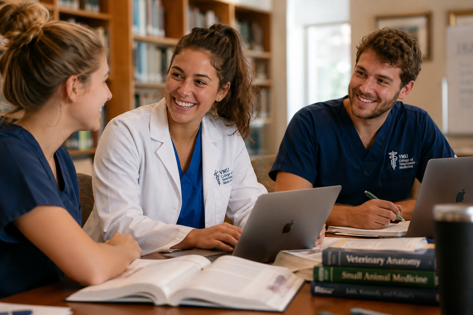 Veterinary students studying together